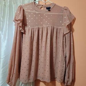 Scoop Ruffled Polka Dot Balloon Sleeve Top